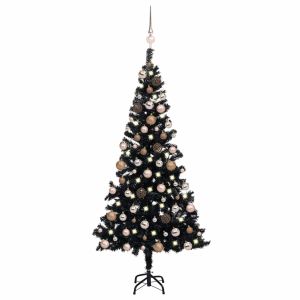 vidaXL árbol de navidad preiluminado con luces y bolas negro 120 cm