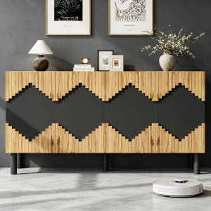 Aparador para salón y recibidor con 4 puertas natural y negro 70x140x40cm