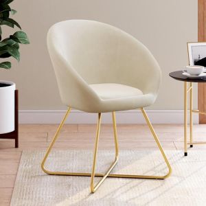 Sillón redondo de terciopelo beige - 55x55x76 cm