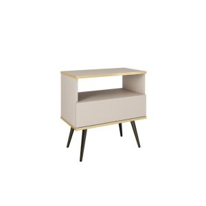 Mesita de noche - 3xe living - 54x39x59 cm - beige - patas de metal - 1 caj