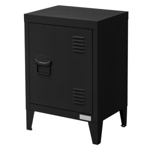 Mesita de noche de metal negro 40x30x58 cm diseño industrial, 1 puerta