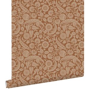 Estahome papel pintado diseño floral marrón terracota 50 x 900 cm