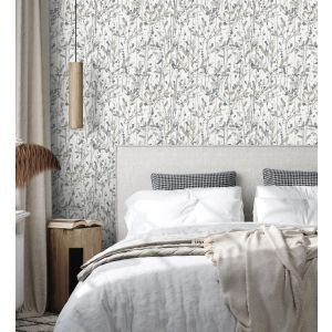 Papel pintado gaulan  lavable de hojas en tonos gris acuarela de 5.23m²