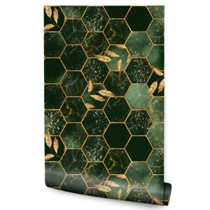 Papel Pintado Mosaico De Hojas De Mármol Para El Salón 53cm x 10m