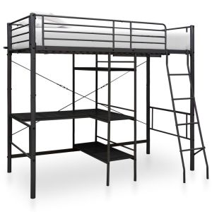 Estructura de litera con mesa de metal negro 90x200 cm es8621