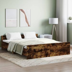 Cama con cabecero piecero roble ahumado 140x200cm