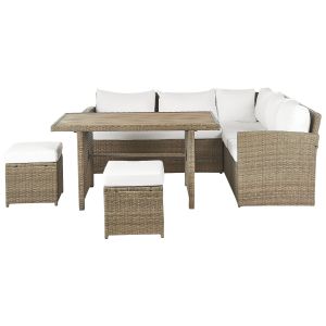 Conjunto de jardín con mesa y otomana 5 plazas bardi con cojines marrón