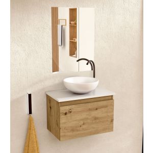 Mueble baño suspendido 49,5cm roble/blanco lavabo redondo espejo bellobath