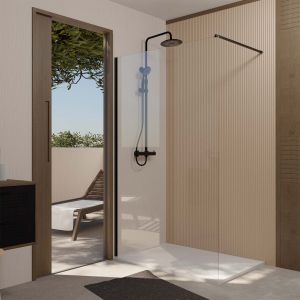 Mampara de ducha 120x200 cm vidrio antical 8 mm - perfil negro mate