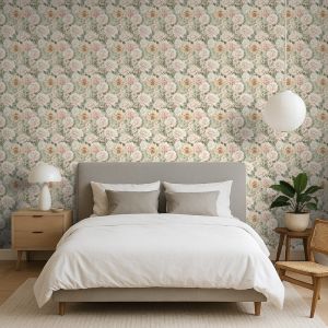 Papel floral diseño romántico peonías rosa verde salvia 60cm por 250cm