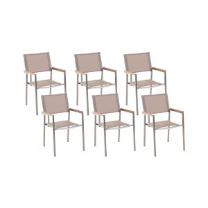 Conjunto de 6 sillas de jardín grosseto acero inoxidable beige