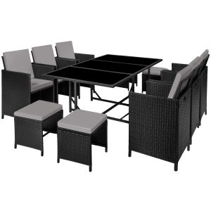 Tectake conjunto ratán málaga 6 sillas, 4 taburetes, mesa de cristal