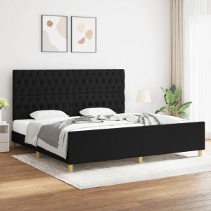 Cama con cabecero de tela negro 200x200 cm