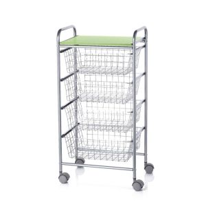 Carrito verdulero green, 4 cestas, gris aluminio - verde pistacho
