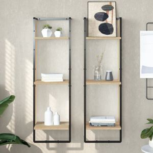 Estantería de pared 3 niveles madera roble sonoma 30x25x100 cm