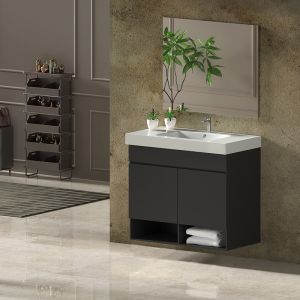 Mueble de baño nebari, lavabo y espejo 70x45cm con cajón grafito