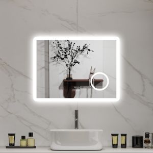 Aica LED espejo de baño 80 x 60cm con reloj, bluetooth, lupa 3x