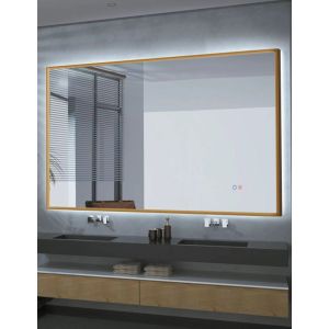 Espejo luz LED retroiluminado doble sensor anti-vaho marco oro mate 140x80