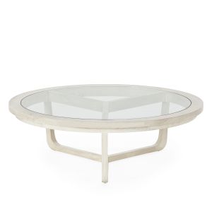 Mesa de centro 100x100x32 madera blanco velado, cristal