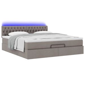 vidaXL cama otomana con colchón y luces LED tela gris taupe 180x200cm