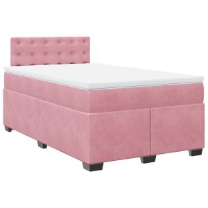 vidaXL cama box spring con colchón terciopelo rosa 120x190 cm