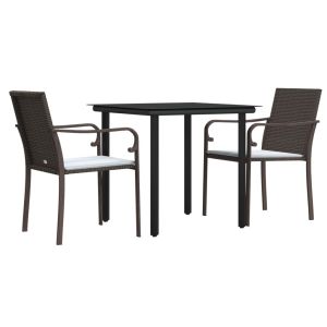 vidaXL juego comedor jardín 3 piezas y cojines ratán sintético y acero