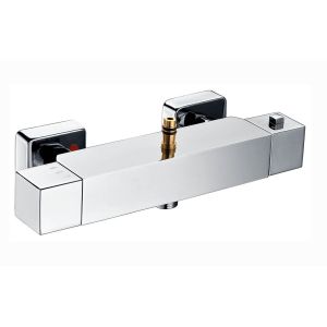 Kibath grifo columna ducha termostático cuadrada cromo brillo de latón