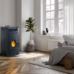 Estufa de pellets hidráulica estanca kleona 22,7 kw negro sannover + kit de