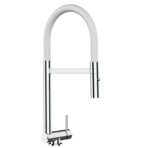 Grifo cocina abatible 4,5cm cromado caño flexible blanco ducha 2chorros