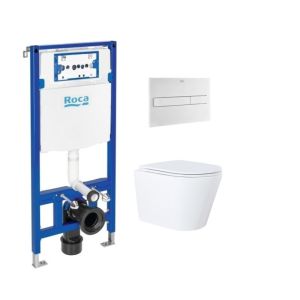 Roca duplo y puls. Pl7 blanco mate y wc susp.orion tapa fina 51,5 cm de kp