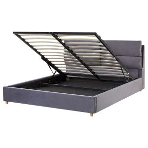 Cama con almacenaje batilly terciopelo gris 160 x 200 cm