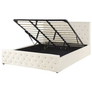 Cama con almacenaje amiens terciopelo beige claro 180 x 200 cm