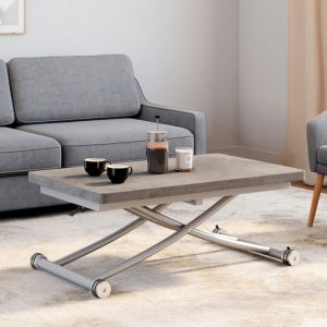 Mesa de centro elevable - efecto hormigón - gris - 114 cm
