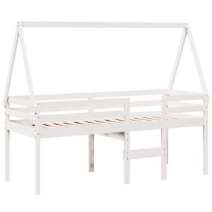 vidaXL cama alta con techo madera maciza de pino blanco 80x200 cm