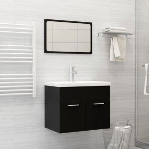 Conjunto de muebles de baño 2 pzas madera contrachapada negro(sin lavabo)