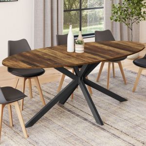 Mesa de comedor ovalada de madera oscura y metal negro de 200 cm