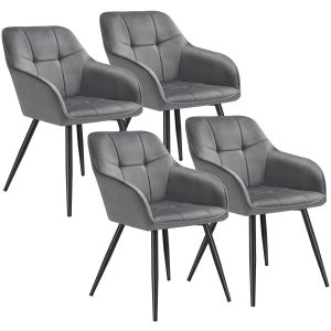 4 sillas de comedor, efecto terciopelo, 58 x 62 x 82 cm gris/negro