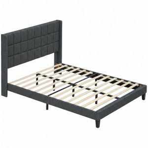 Estructura de cama 142x197x110 cm lino, madera de eucalipto color gris
