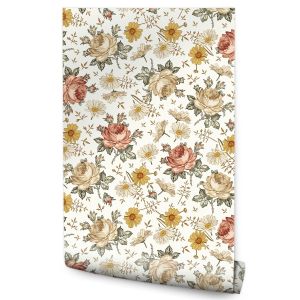 Papel Pintado Para Dormitorio Con Flores Rosas Manzanilla 53cm x 10m