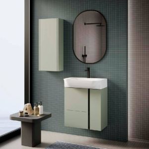 Mueble baño versa fondo reducido 28 cm verde + lavabo y tirador negro
