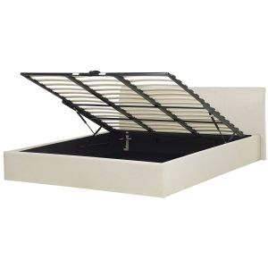 Cama con almacenaje orbey tela beige claro 180 x 200 cm