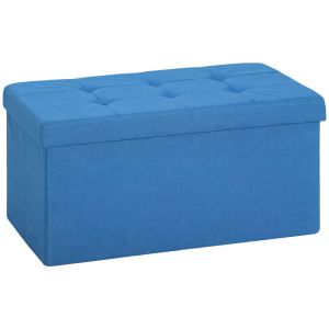 Banco de almacenaje 76x38x38 cm lino sintético, tela no tejida color azul