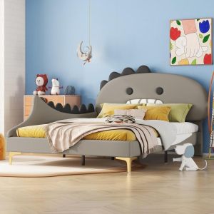 Cama infantil 140x200cm forma dinosaurio gris