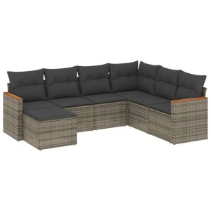 vidaXL set de sofás de jardín 7 piezas con cojines ratán pe gris