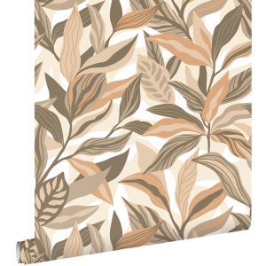 Estahome papel pintado hojas tropicales beige 50 x 900 cm