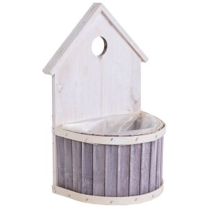 Soporte macetero de bambú redondo gris 20x11x27/10h cm