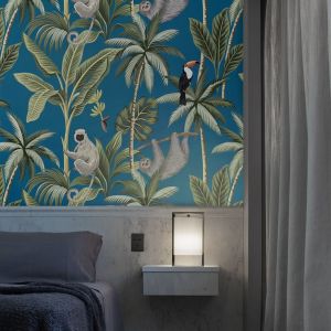 Papel pintado jungla tropical azul