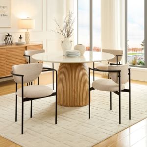 Conjunto de sillas de comedor tela caqui set de 2 con brazos