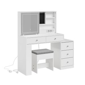 Sobuy tocador con espejo LED y 5 cajones blanco