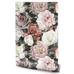 Papel Pintado Flores Peonías Rosas De Colores Para El Dormitorio 53cm x 10m